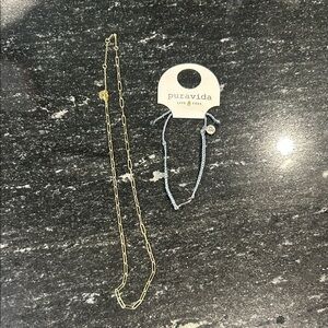 Pura Vida Gold Paper Chain Necklace and Wave Bracelet Set